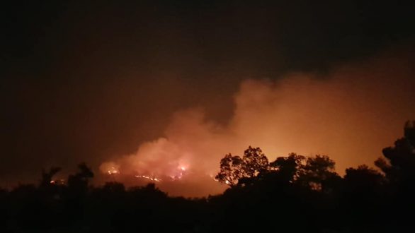 Σε εξέλιξη η φωτιά στη Λευκίμμη