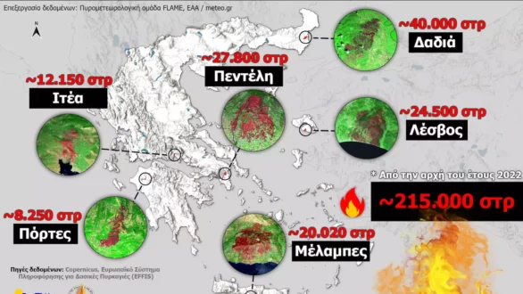 Τραγικός απολογισμός από τις φωτιές στην Ελλάδα: «Στάχτη» πάνω από 130.000 στρέμματα γης