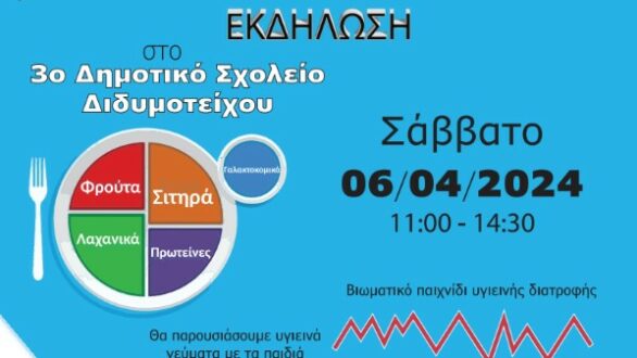 Δράση Αγωγής Υγείας για την Παγκόσμια Ημέρα Υγεία το Σάββατο στο 3ο Δημοτικό Σχολείο Διδυμοτείχου